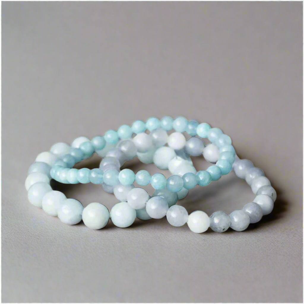 Aquamarine Round Beads Bracelet For Stress Relief & Emotional Balance