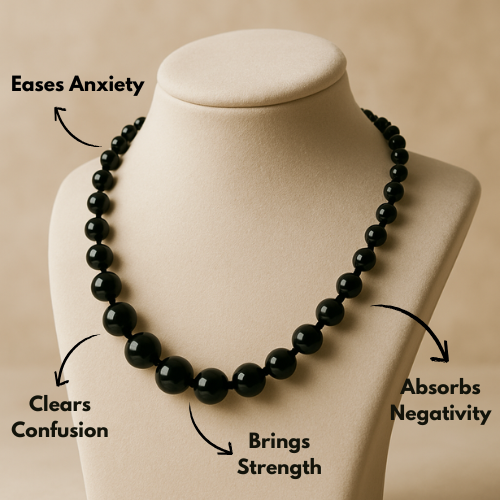 Handmade Black Agate Beaded Necklace For Focus & Emotional Balance