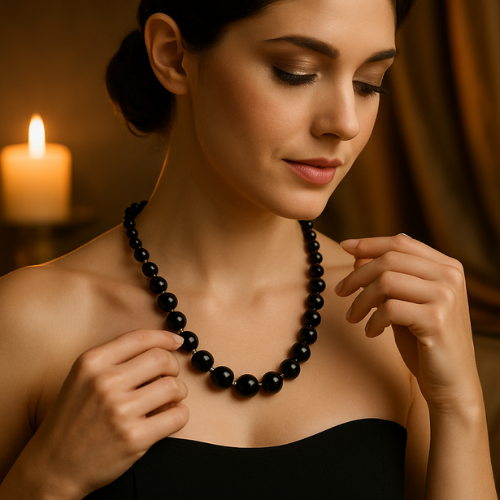 Handmade Black Agate Beaded Necklace For Focus & Emotional Balance