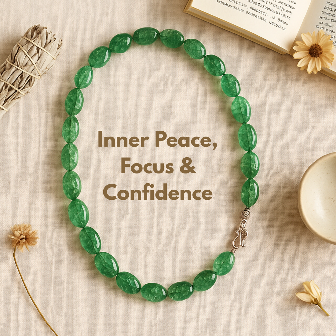 Green Agate Beaded Necklace For Confidence & Everyday Glow