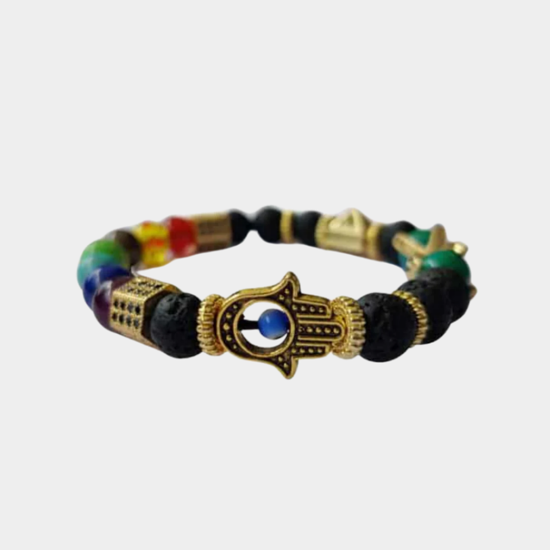 Lava 7 Chakra Evil Eye Hamsa Bracelet for Protection & Balance