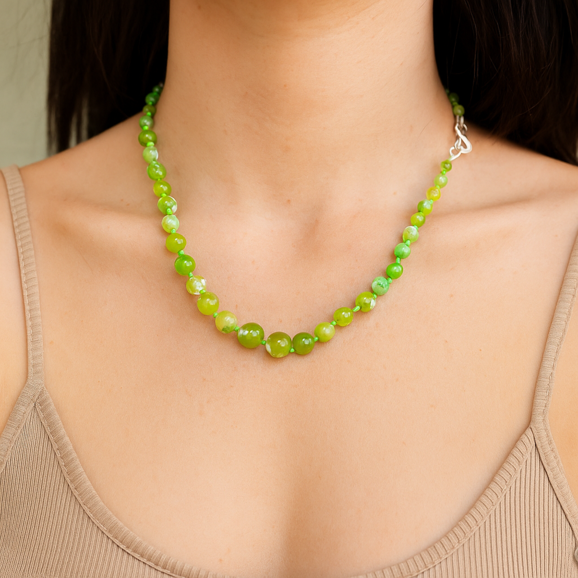 Lime Green Agate Beaded Necklace For Your Inner Calm & Clarity