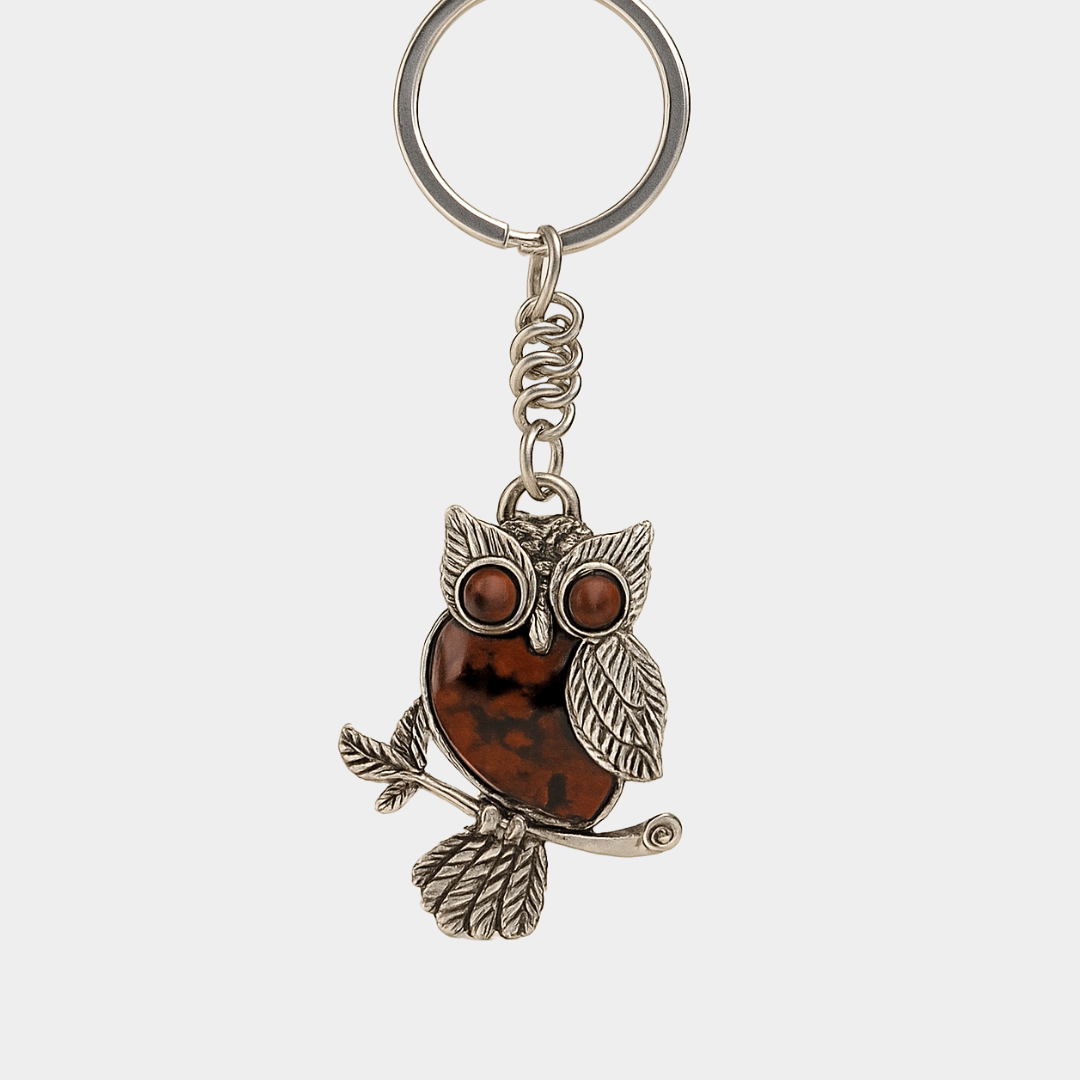 Mahogany Obsidian Owl Keychain For Protection & Positive Energy
