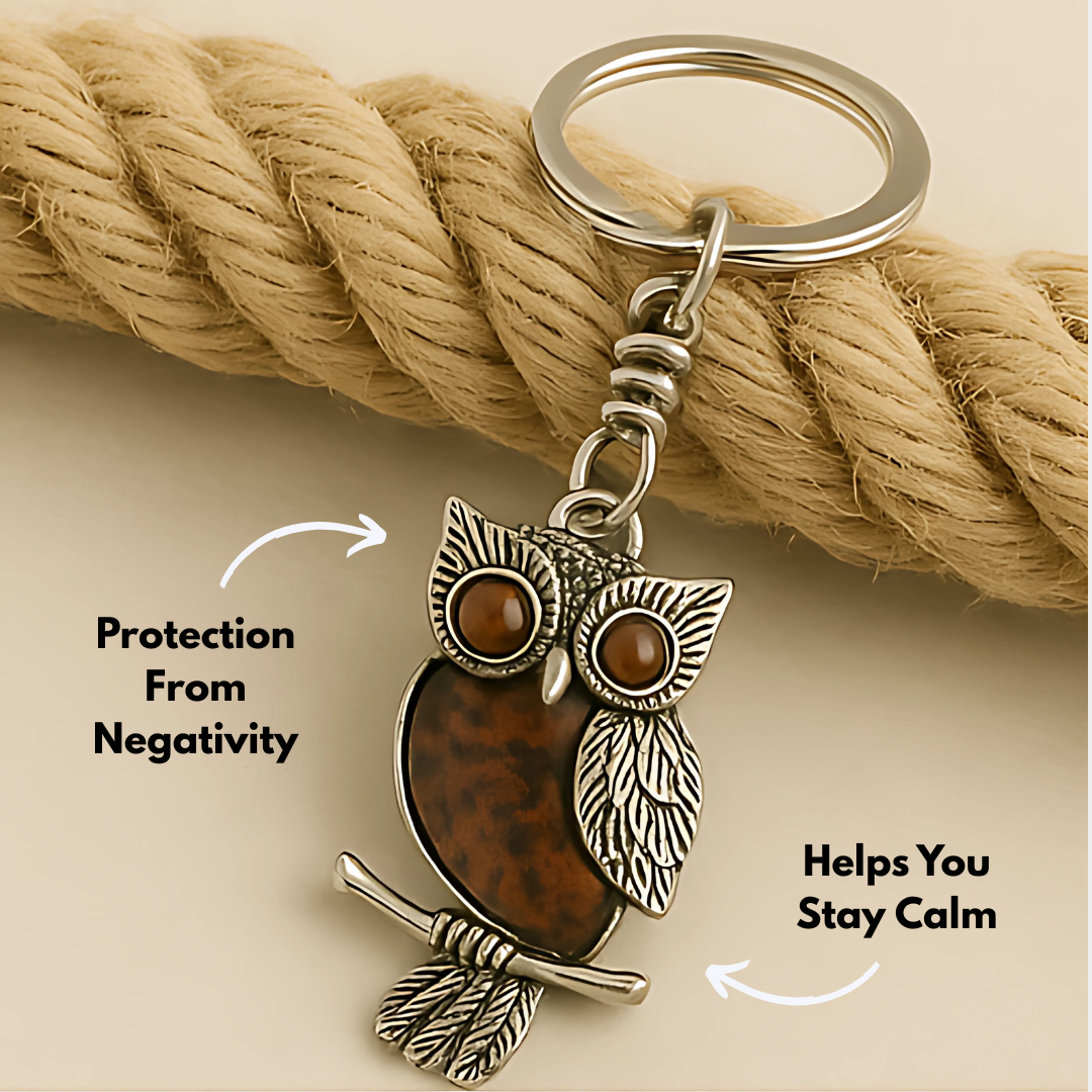 Mahogany Obsidian Owl Keychain For Protection & Positive Energy