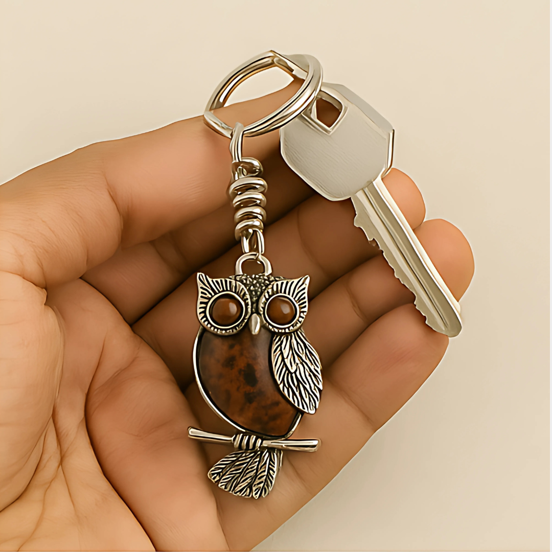 Mahogany Obsidian Owl Keychain For Protection & Positive Energy
