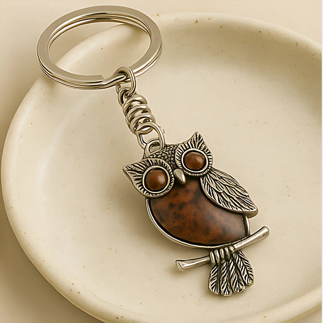 Mahogany Obsidian Owl Keychain For Protection & Positive Energy