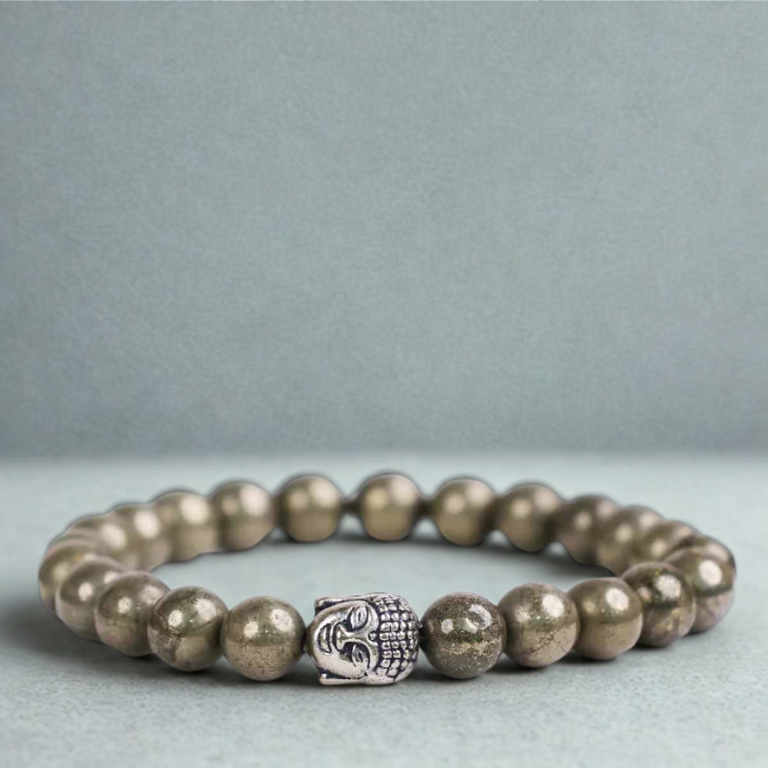 Pyrite Buddha Bracelet For Abundance, Strength & Protection
