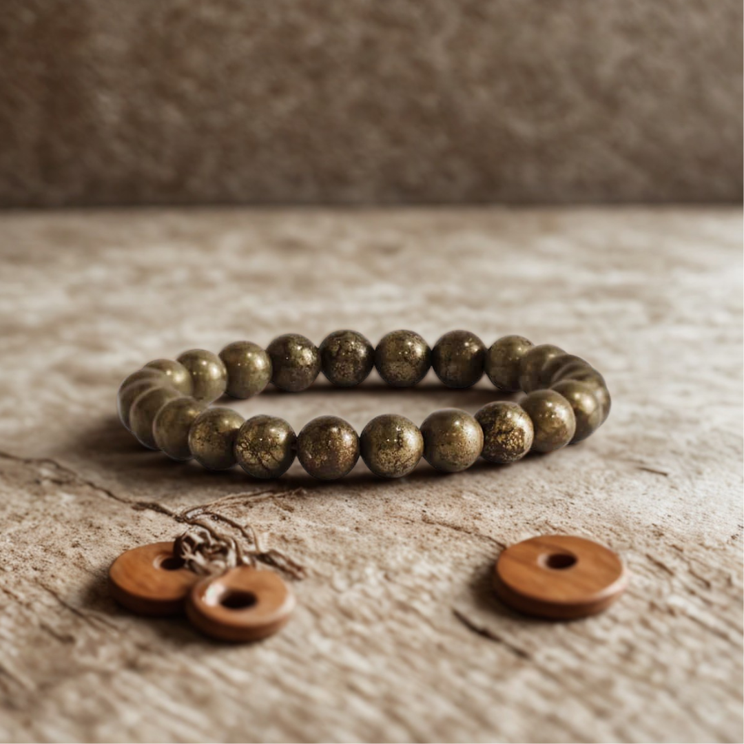 Pyrite Round Elastic Bracelet for Wealth & Protection